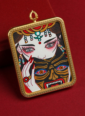 尼泊尔手绘扎基拉姆前世今生唐卡西藏扎基寺女财神唐卡嘎乌盒吊