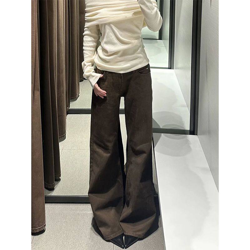 小个子一米五美拉德咖色女辣妹低腰微喇牛仔裤喇叭阔腿休闲长裤子,淘宝优惠券,粉丝福利购,淘宝优惠卷