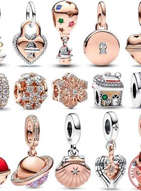 Classic 925 Sterling Silver Sparkling Rose Gold Ocean Heart