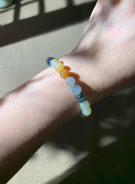 天然保真新疆且末料楼兰三色多宝手链8mm