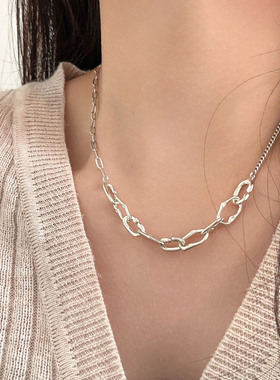 LTBB 韩版不规则夸张套环拼接设计感复古ins小众纯银项链女中性