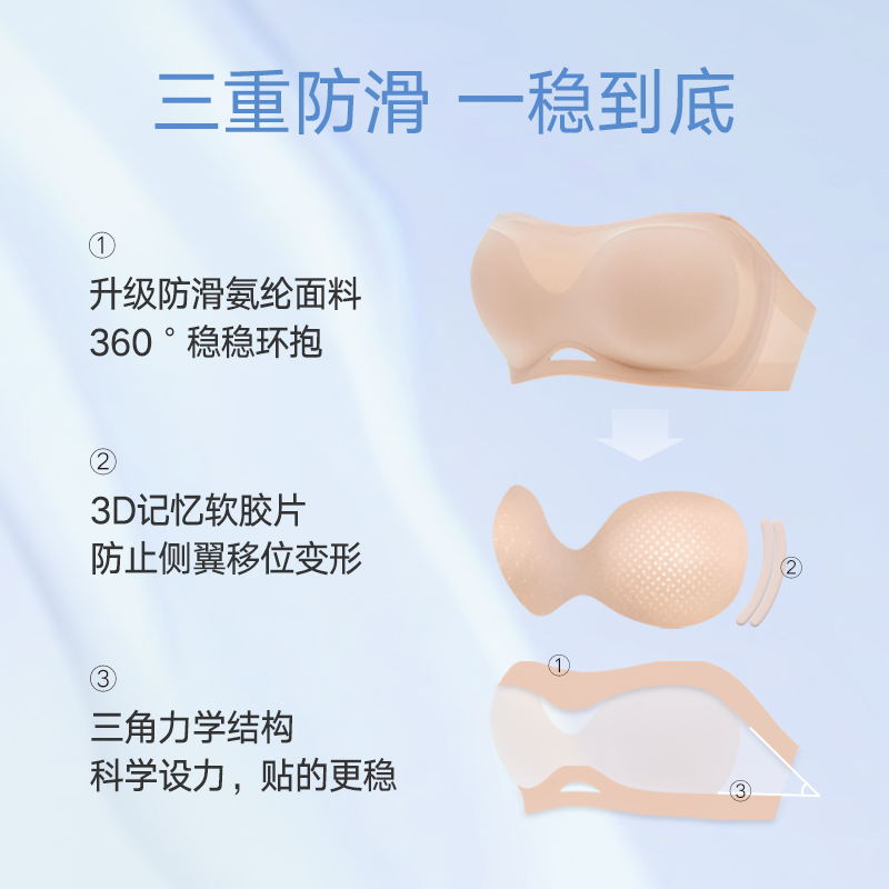 蹦跳不会掉抹胸|曼妮芬露肩文胸女士新款光面轻薄内衣无肩带胸罩-图0