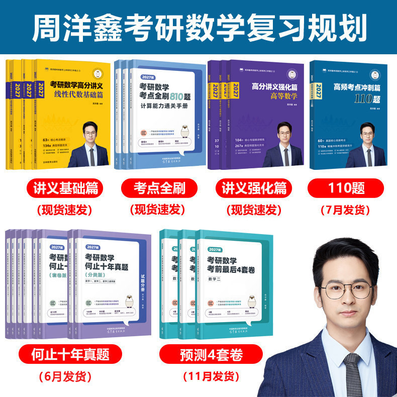 官方现货】2027周洋鑫考研数学高分讲义 基础篇 高等数学+线性代数+概率论800题讲义考点精讲一本通基础篇27考点全刷十年真题2026