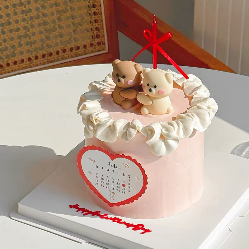 2.14情人节卡通立体抱抱熊蛋糕装饰摆件爱心日历告白卡片烘焙装扮,淘宝优惠券,粉丝福利购,淘宝优惠卷