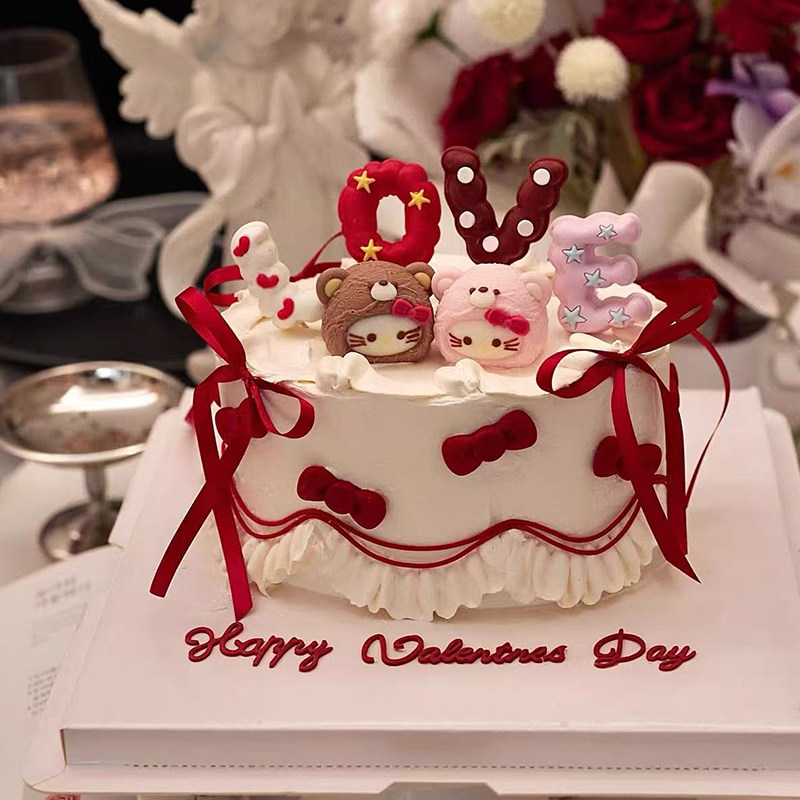 2.14网红情人节佳妍同款情侣告白KT猫蛋糕装饰摆件蝴蝶结丝带装扮,淘宝优惠券,粉丝福利购,淘宝优惠卷