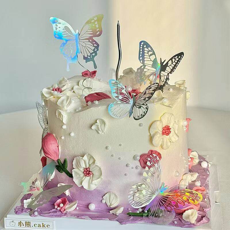 网红ins唯美幻彩蝴蝶蛋糕装饰女神节日快乐曲线蜡烛烘焙装扮插件,淘宝优惠券,粉丝福利购,淘宝优惠卷