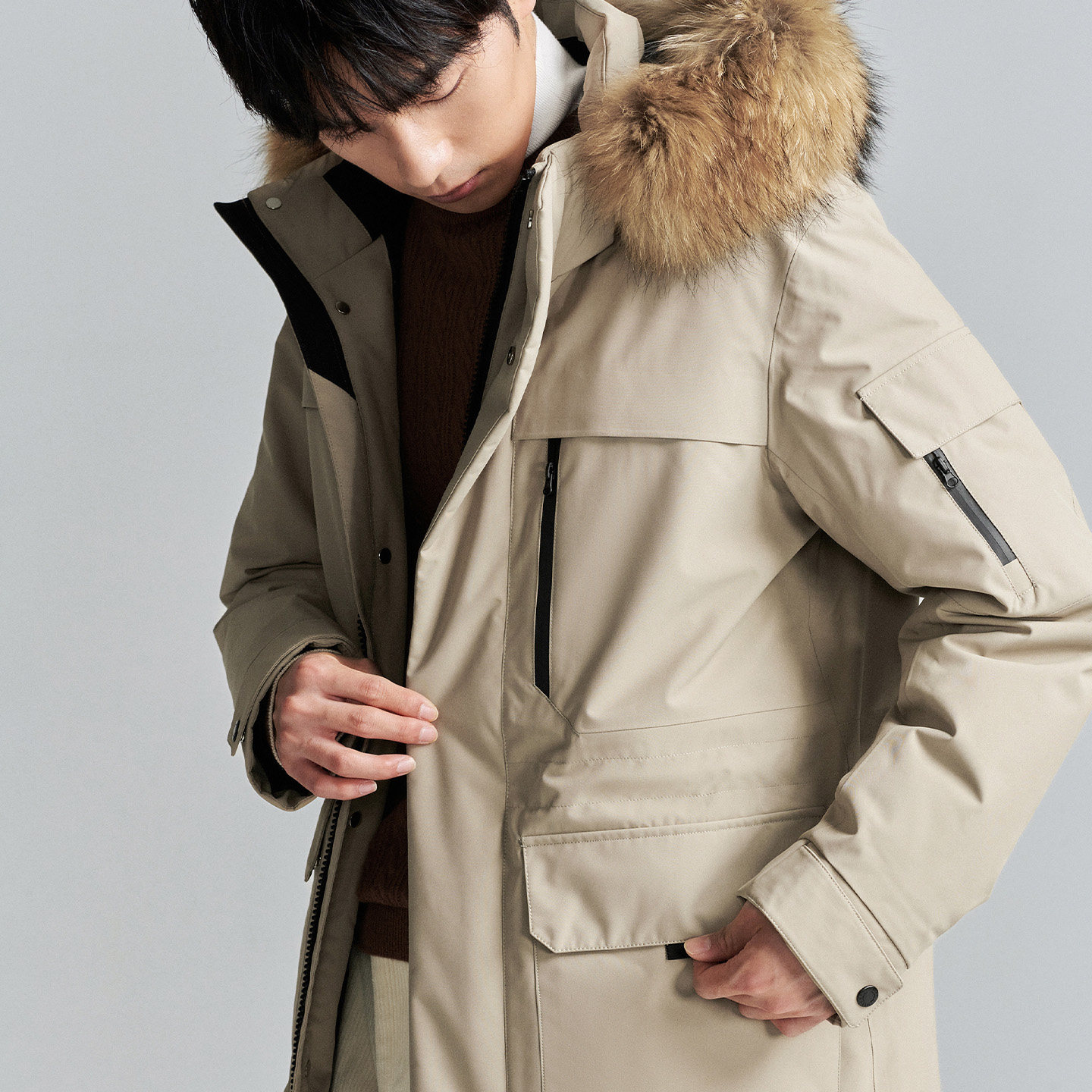 报喜鸟冬季新款男士时尚休闲毛领连帽羽绒服白鸭绒厚款上衣外套男 - 图3