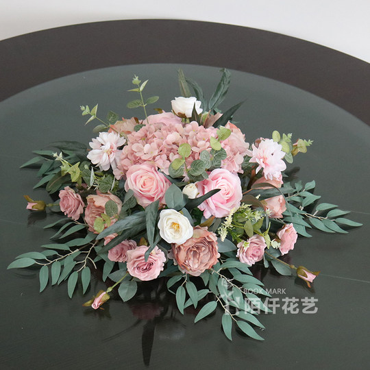 高档酒店餐桌仿真花摆件摆花桌面大圆桌转盘台花摆设餐厅装饰花艺