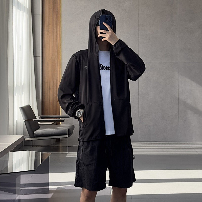 意式轻奢剪刀UPF50+户外男女高弹力凉感亲肤连帽防晒衣皮肤衣外套 - 图0