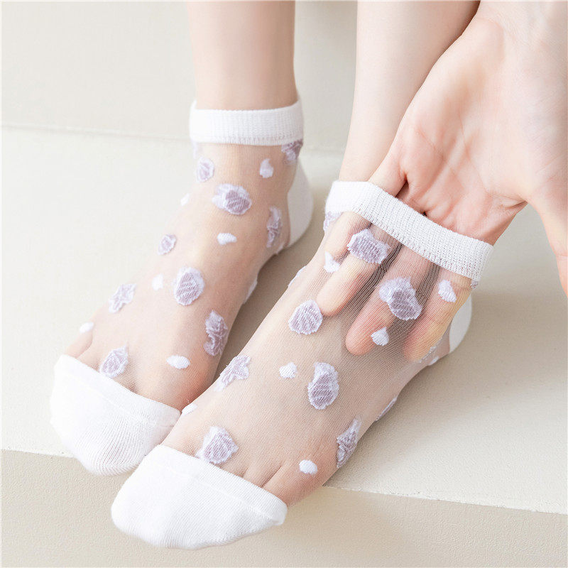 短袜子女夏季透明水晶玻璃丝短袜镂空纯棉底短筒春夏薄款卡丝船袜,淘宝优惠券,粉丝福利购,淘宝优惠卷