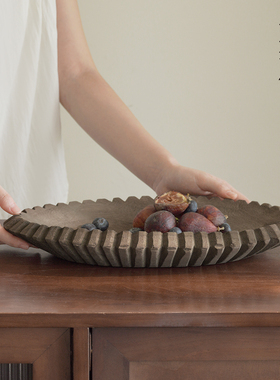 栗石侘寂风复古实木果盘摆件