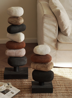 侘寂风实木堆叠落地摆件艺术装饰