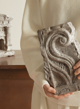 复古建筑洞石摆件家居桌面装饰品