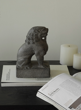 仿古天然青石手工石雕狮子摆件