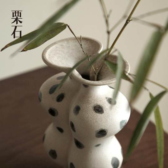 栗石法式中古风手绘陶瓷小花瓶摆件新中式民宿客厅餐桌面绿植花盆