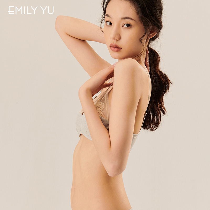 于晓丹EMILYYU双层棉纱刺绣蕾丝无钢圈半杯文胸薄款小胸少女胸罩 - 图2