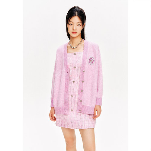 [智性学院风]PSALTER诗篇简约v领甜美刺绣开衫毛针织衫2024春款 - 图1