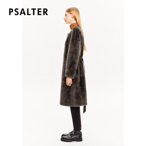 PSALTER诗篇皮毛一体简约圆领羊皮腰带羊毛大衣皮草冬款