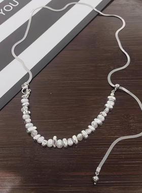 2026碎银拼接珍珠项链女百搭冷淡风流苏锁骨链小众设计轻奢钛钢项
