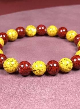 2026原矿朱砂透光晶体砂红黄拼色手串本命年招财转运手链礼物