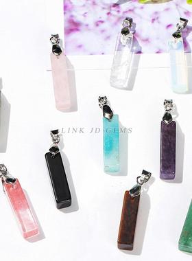 2026晶典珠宝 天然粉晶闪光石立体长条吊坠欧美跨境项链饰品配件