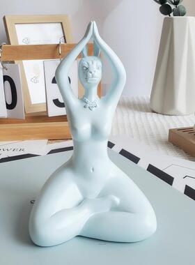 2026跨境新品ins风狮首人身创意家居人物雕像瑜伽男女桌面树脂摆