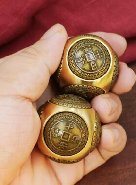 2026黄铜圆球六面转钱手把件陀螺转转玄关家用客厅办公室桌面摆件