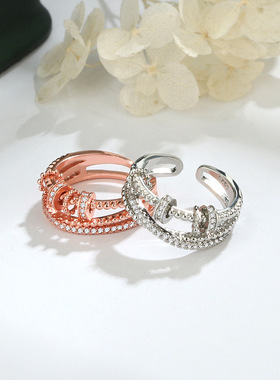 她的盛焰白靓靓袁姗姗同款灵动圈圈微镶开口戒指女旋转可调节戒指