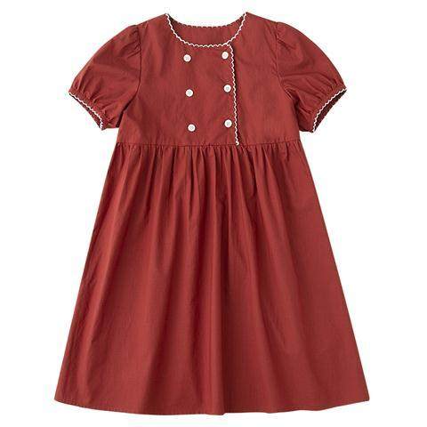 童装夏季新品女童双排扣撞色花边领纯棉公主连衣裙子宽松洋气,淘宝优惠券,粉丝福利购,淘宝优惠卷
