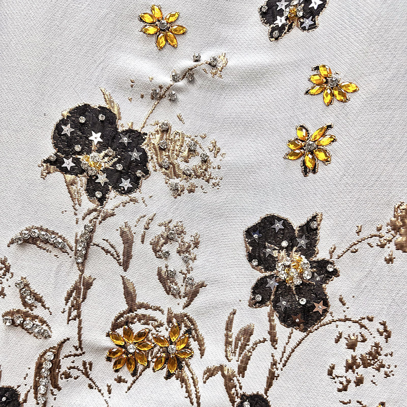 夏季新款女装提花手工镶钻烫金刺绣圆领短袖宽松法式复古连衣裙,淘宝优惠券,粉丝福利购,淘宝优惠卷