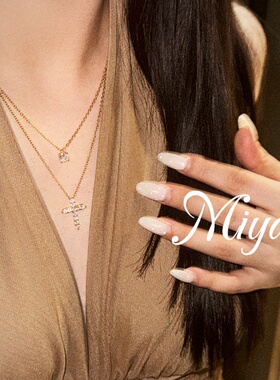 暮光之城~欧美风十字架月光白高保色不锈钢项链