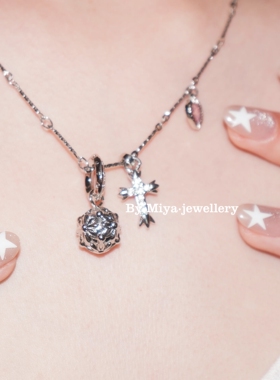 泡泡球粉色爱心十字架项链欧美辣妹风项链福气满满