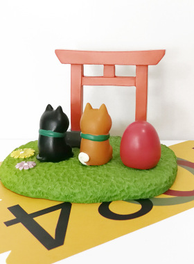 神社鸟居黑猫树脂祝福ins风摆件