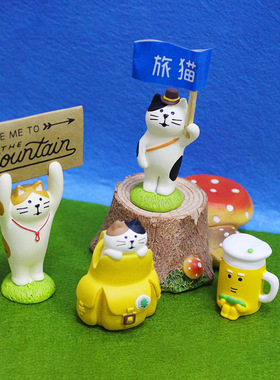 日式风登山旅猫午睡树脂桌面摆件