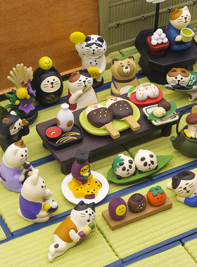 decole中秋赏月温泉达摩抹茶摆件