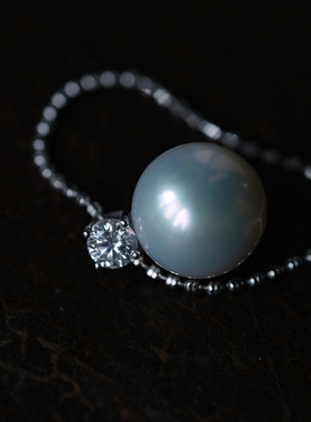 远家南洋澳白海水珍珠10-11mm吊坠项链18K白金正圆微瑕Y-821限