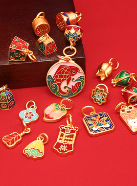 古法金烧吊坠串珠网红同款情侣