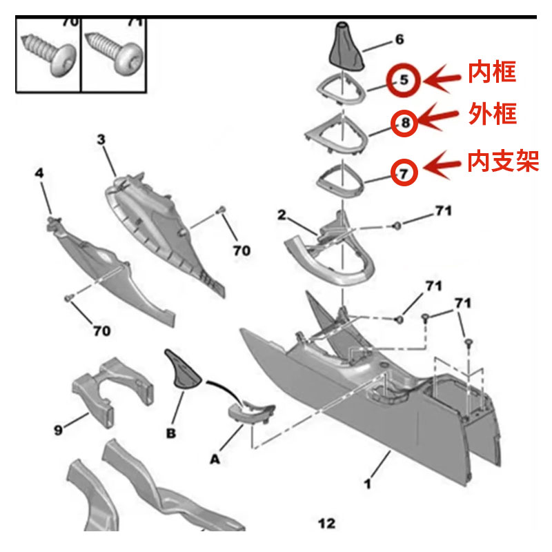 适配东风标致09-13款408排挡杆防尘套面板框 换挡杆装饰框原厂 - 图2