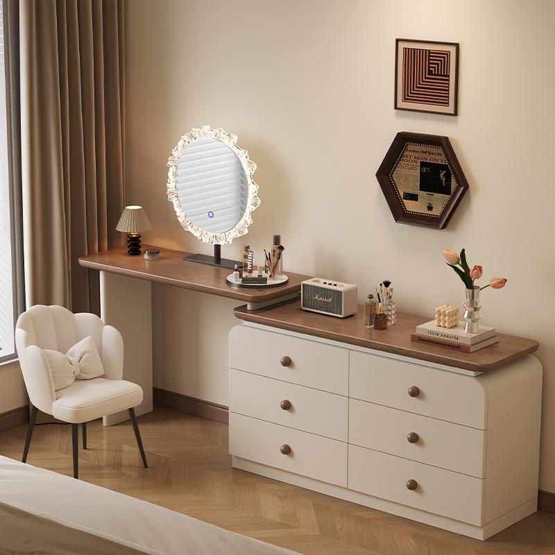 中古奶油风实木烤漆梳妆台卧室现代简约床尾复古化妆桌斗柜一体 - 图2