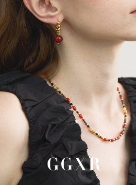 GGXR 2025春夏复古百搭天然红色串珠项链锁骨链短款叠戴