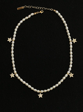 天然米粒珍珠星星项链