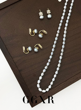 GGXR 天然淡水强光真多麻银灰色米粒珍珠项链锁骨链