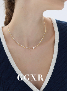 GGXR 925银双层金银撞色圆环项链锁骨链 通勤叠戴精致感毛衣链