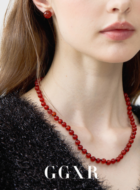 GGXR 新中式 天然红玛瑙手工打结串珠项链锁骨链 显白串珠项链