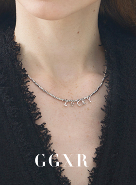 GGXR 925银复古手工锤纹字母lucky小金豆项链毛衣链法式复古项链