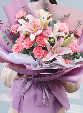 母亲节康乃馨百合花束同城广州上海生日全国送长辈妈妈店
