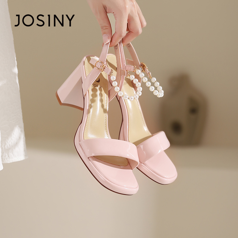 卓诗尼夏季新款女鞋子女士凉鞋圆头露趾粗高跟一字带韩版休闲日常 - 图2