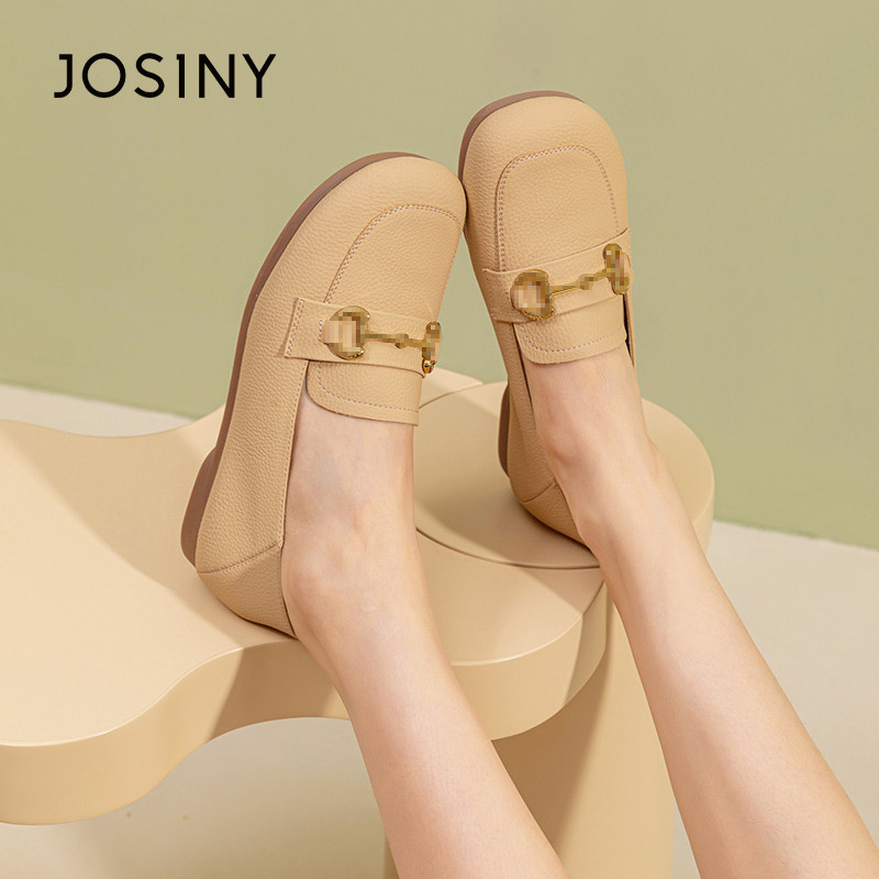 卓诗尼春秋季新款女士单鞋子圆头平底浅口一脚蹬乐福鞋休闲时装潮,淘宝优惠券,粉丝福利购,淘宝优惠卷