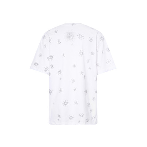 TCH2025冬上新时尚潮牌烫钻白色休闲宽松百搭短袖T恤T75D10E1008 - 图0