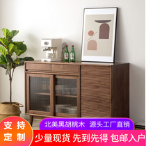 Black Hupeach Wood Dining Side Cabinet Nordic Full Solid Wood Chinese Wine Cabinet Day Style Living Room Containing Storage Side Cabinet Glass Dwarf Cabinet
